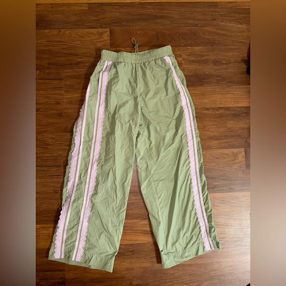 Olive Green track Pants with Pink Side Stripes
